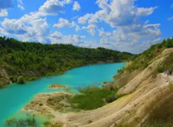 Belarus Chalk Pits with turquoise blue water near Krasnoselsky
